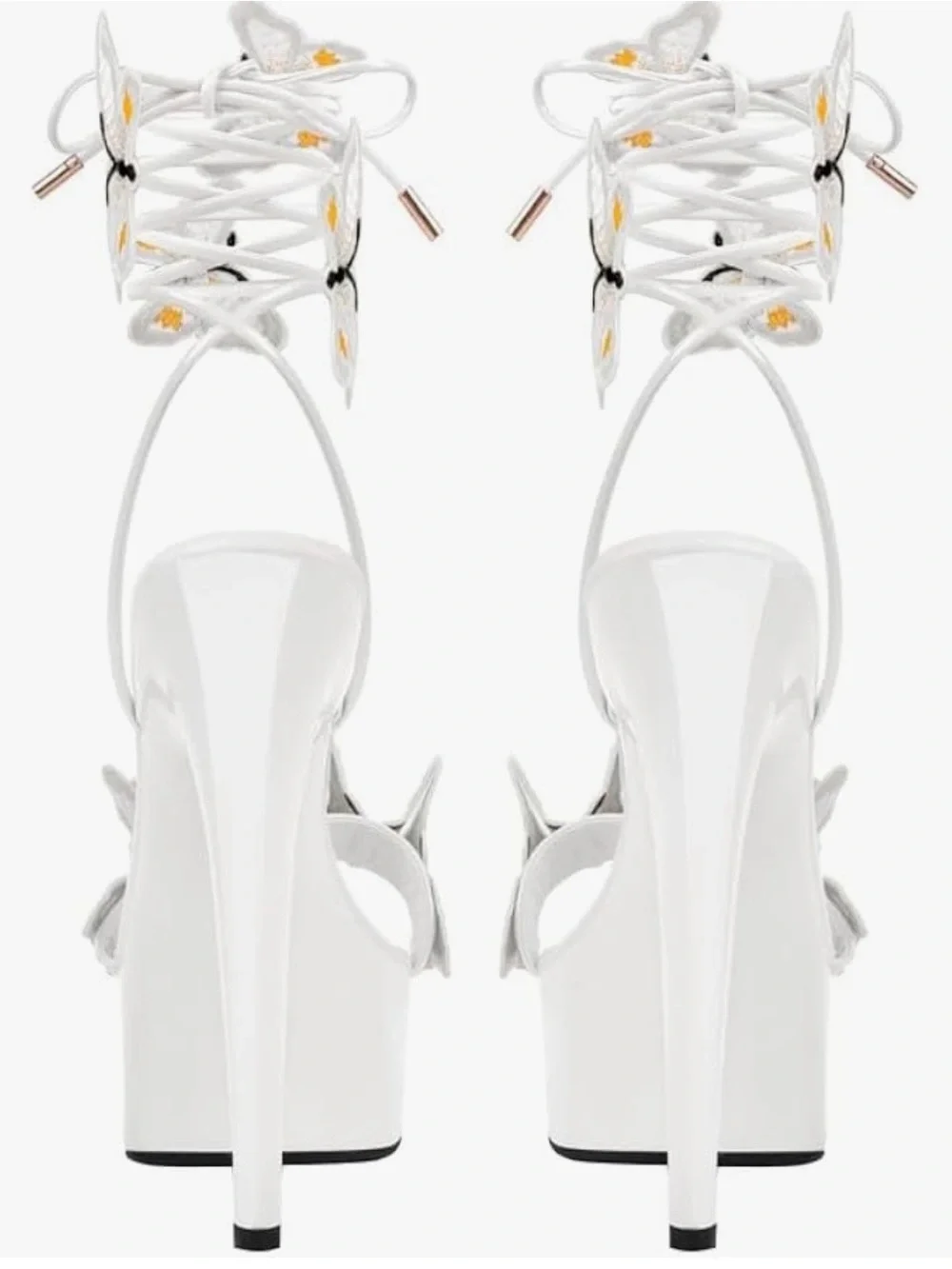 Miss Heel - NEW - White, Brown, & Blue Butterfly Lace-Up Platform Sandal